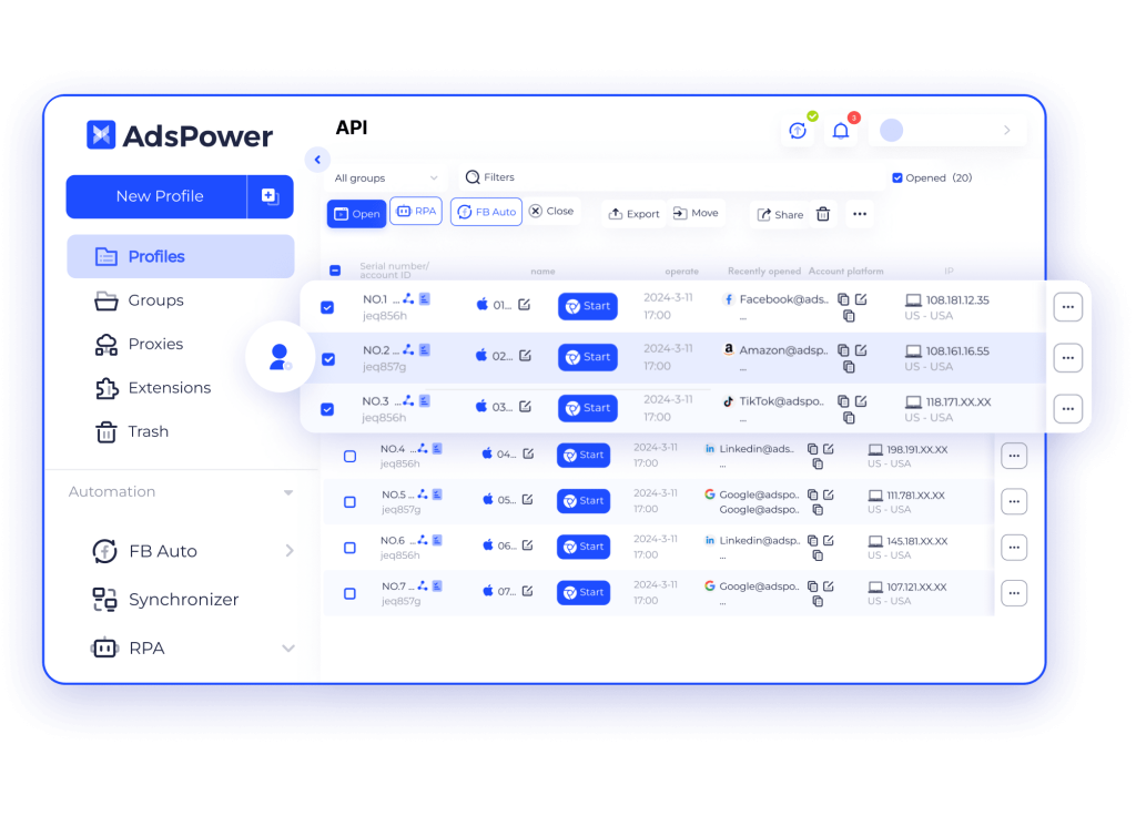 AdsPower interface