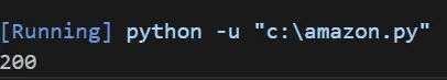 Terminal showing a successful 200 response after adding the proxies dictionary to the request