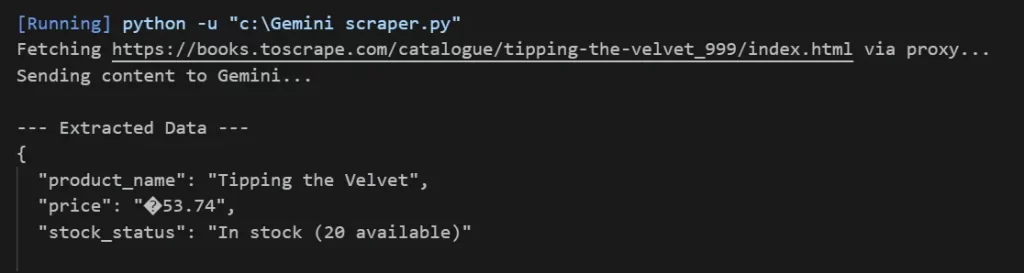 Terminal showing the proxied request script completing 
