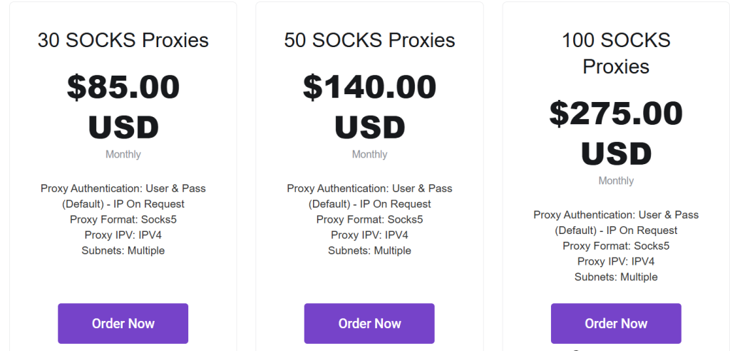 Pricing plan of proxyfish 2