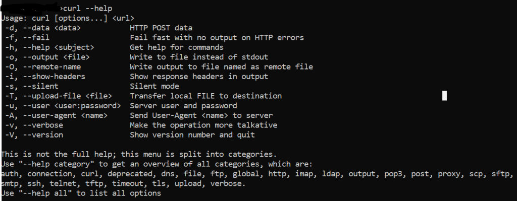 output of curl --help
