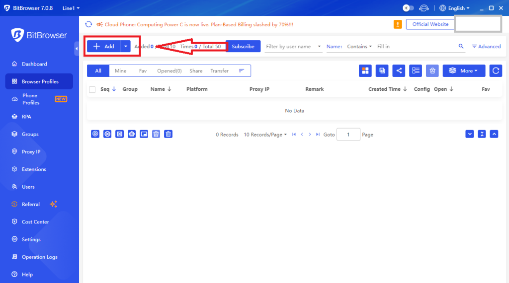 Create a new profile