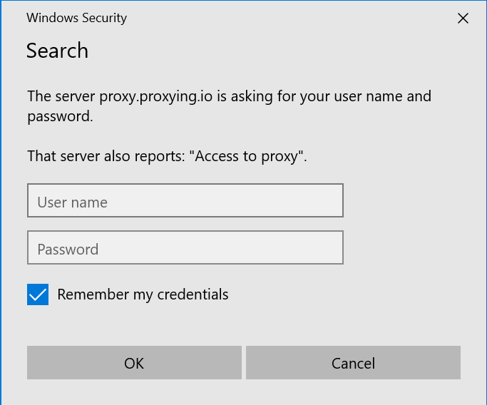 Proxy usrname and password