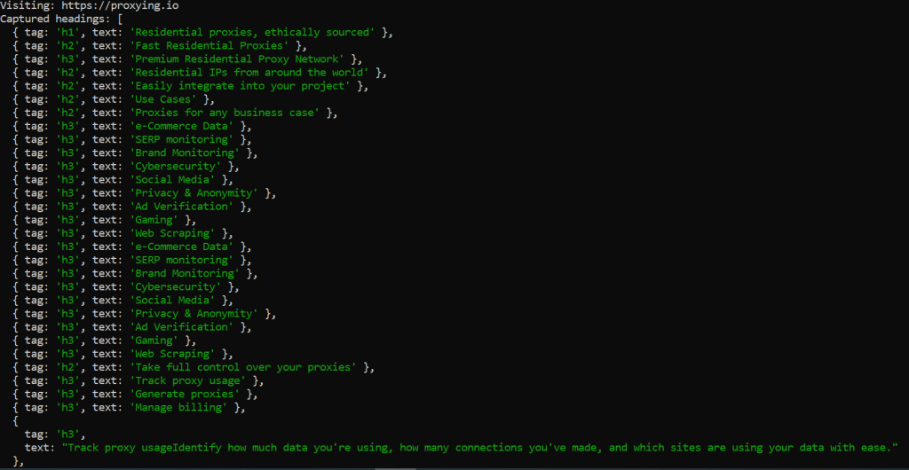 Scraping output