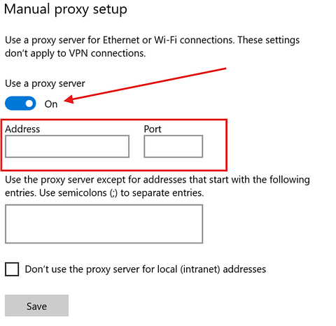 Manual Proxy Setup