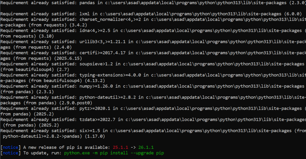 Installing libraries