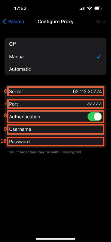 iOS proxy settings