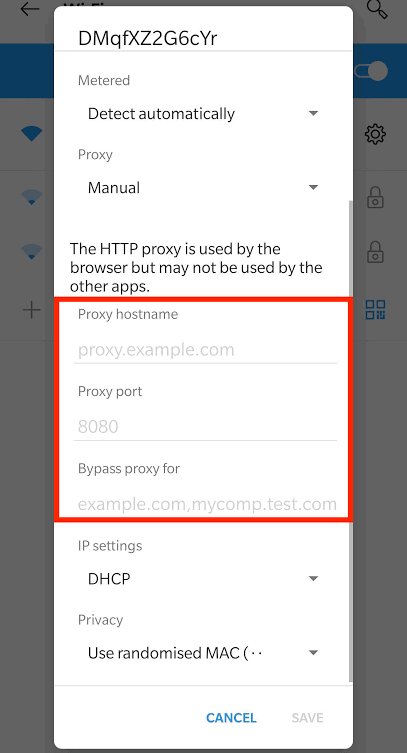 andriod proxy settings