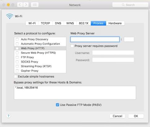 macOS proxy settings