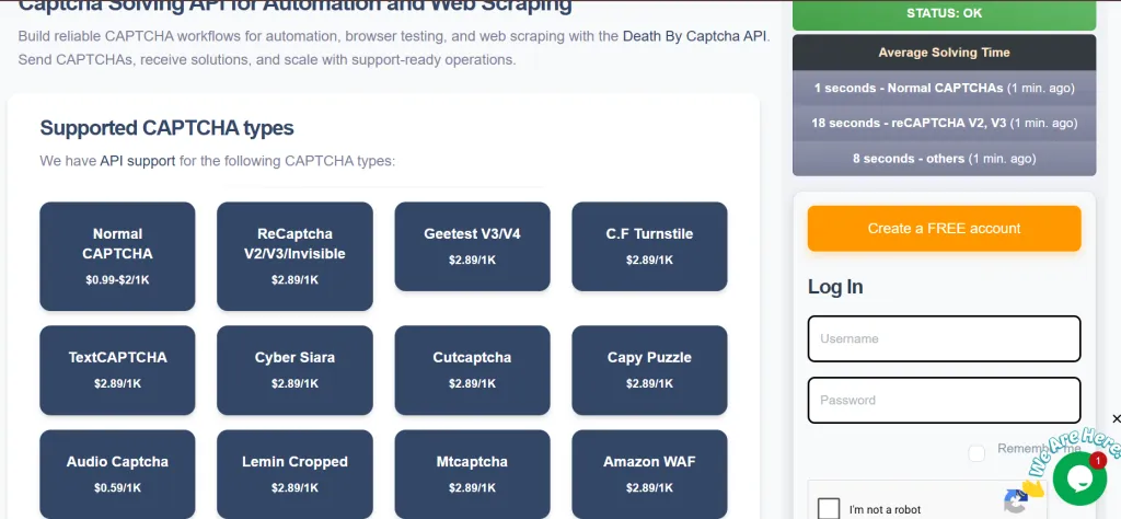 DeathByCaptcha home page