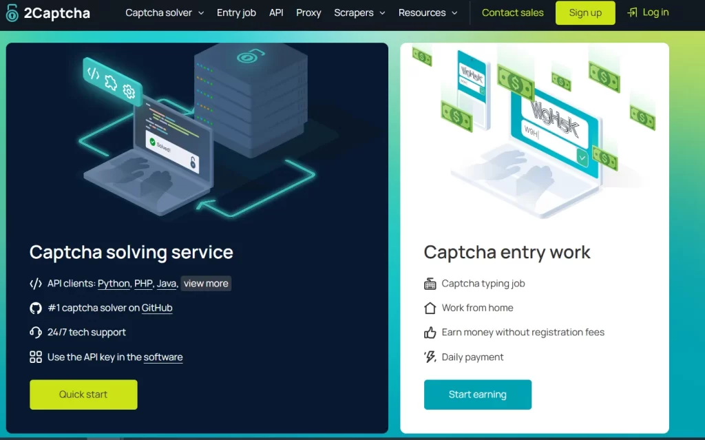 2Captcha Home page
