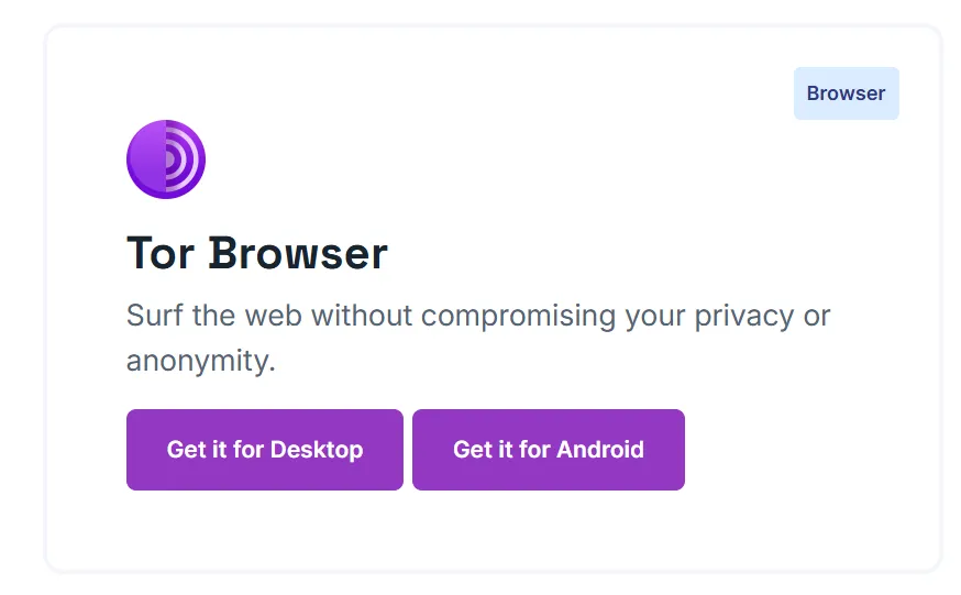Tor browser webpage