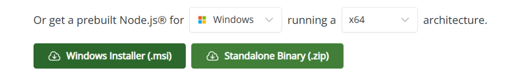 Node Website where you can install the installer
