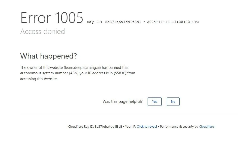 Error 1005: ASN Blocked