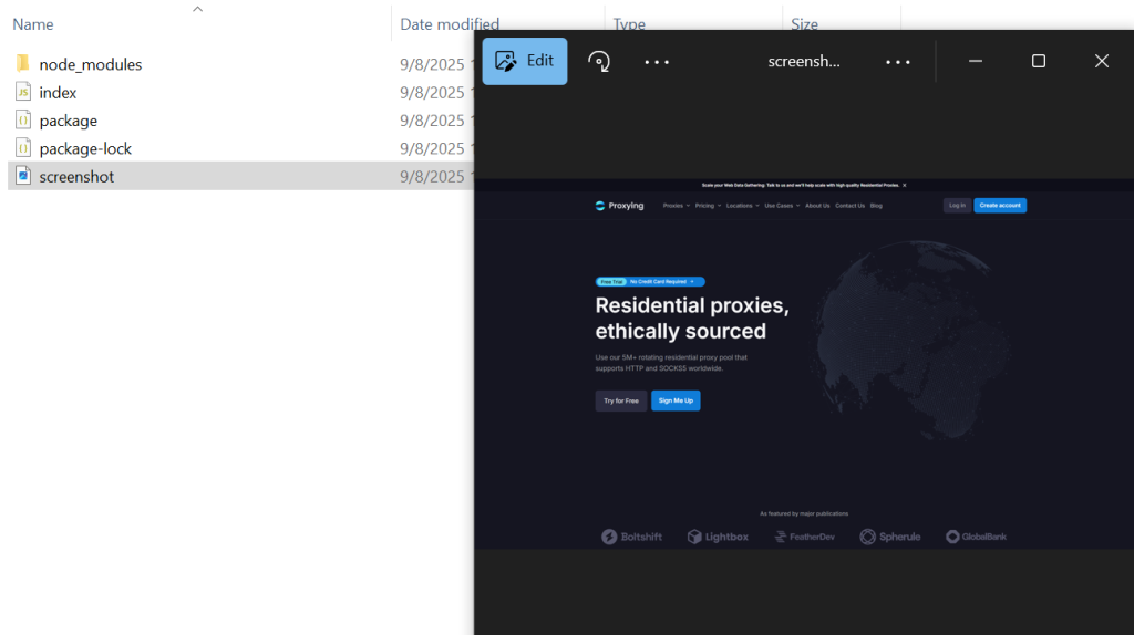 The output of screenshot taking by Puppeeter